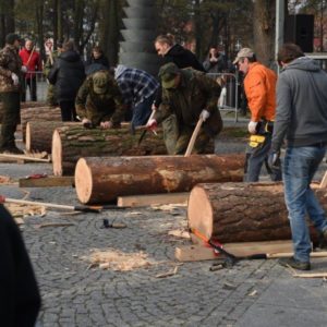 zdjęcie przedstawiające mężczyzn tnących drzewo