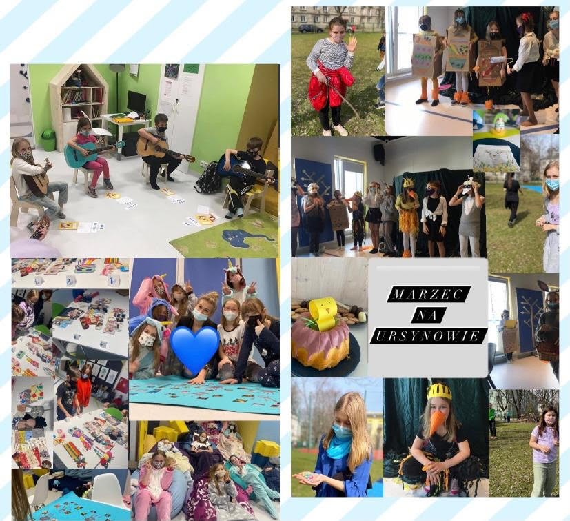 Kolaż ze zdjęć dzieci z Ogniska Ursynów, miesiąc marzec