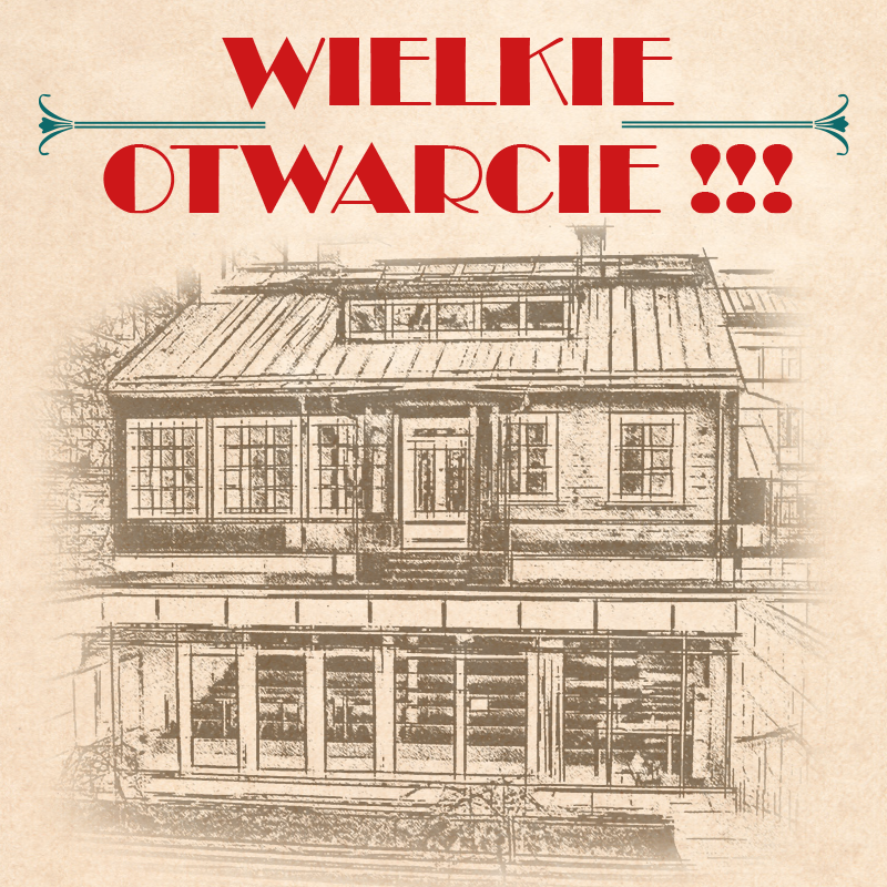 grafika przedstawiająca rysunek budynku i tekst "wielkie otwarcie"