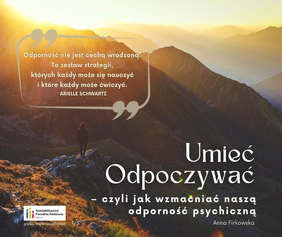 Grafika z tekstem "Umieć odpoczywać"