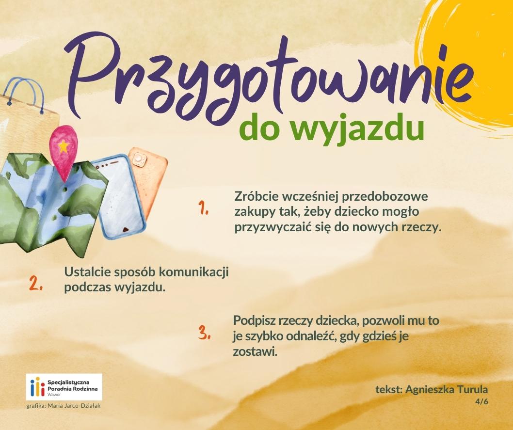 Grafika z tekstem "Przygotowanie do wyjazdu"