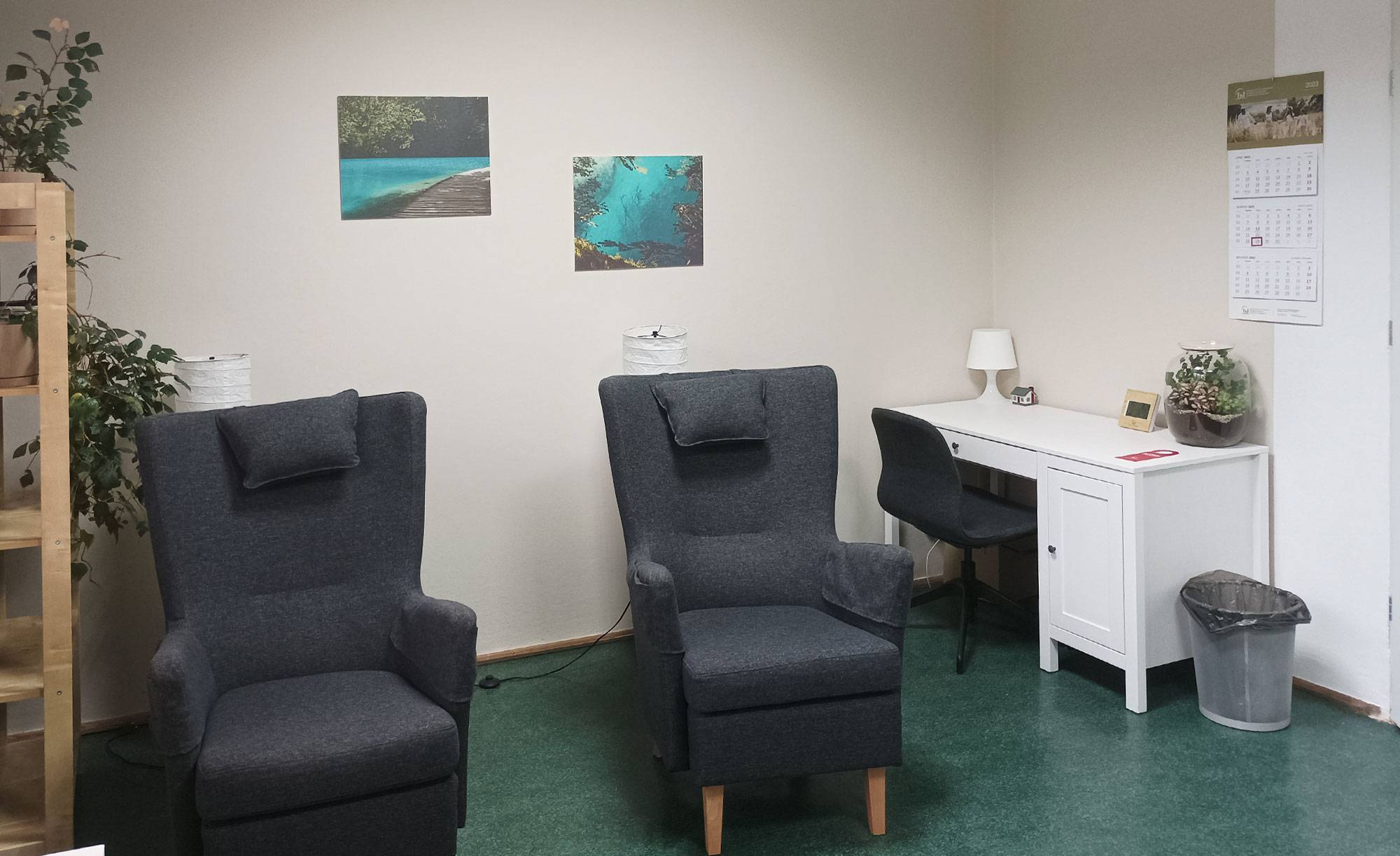 wnętrze pokoju z dwoma fotelami.