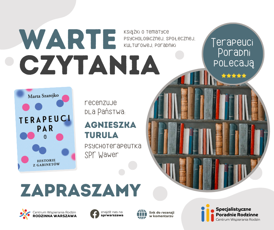Grafika Warte czytania, okładka książki Marta Szarejko „Terapeuci par. Historie z gabinetów”