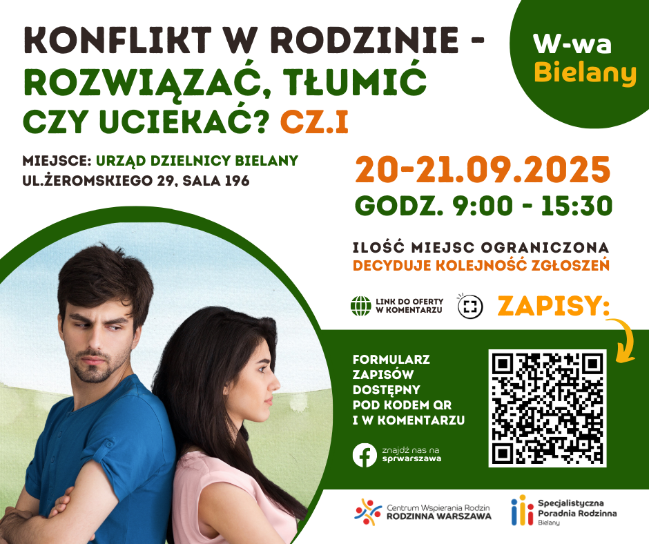 zapisy na warsztaty pt:" Konflikt w rodzinie" Rozwiązać, tłumić czy uciekać?".