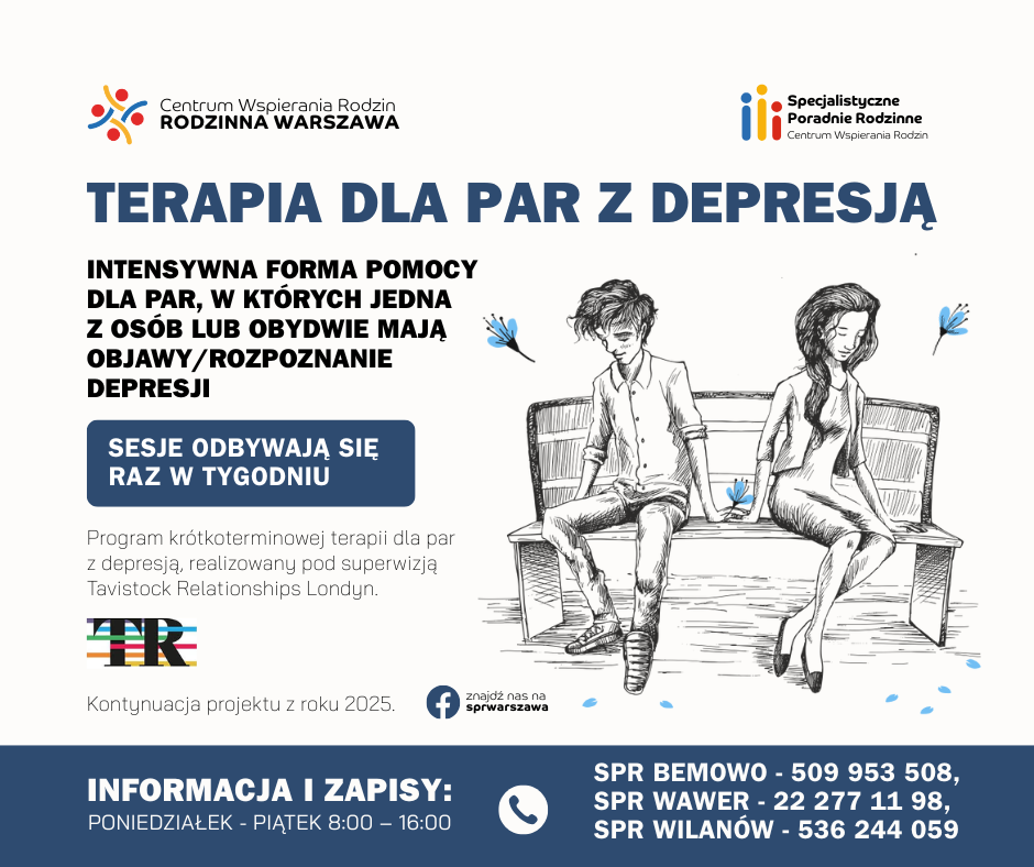 Grafika. Terapia par z depresją. Intensywna forma pomocy dla par, w których jedna z osób lub obydwie mają objawy/rozpoznanie depresji