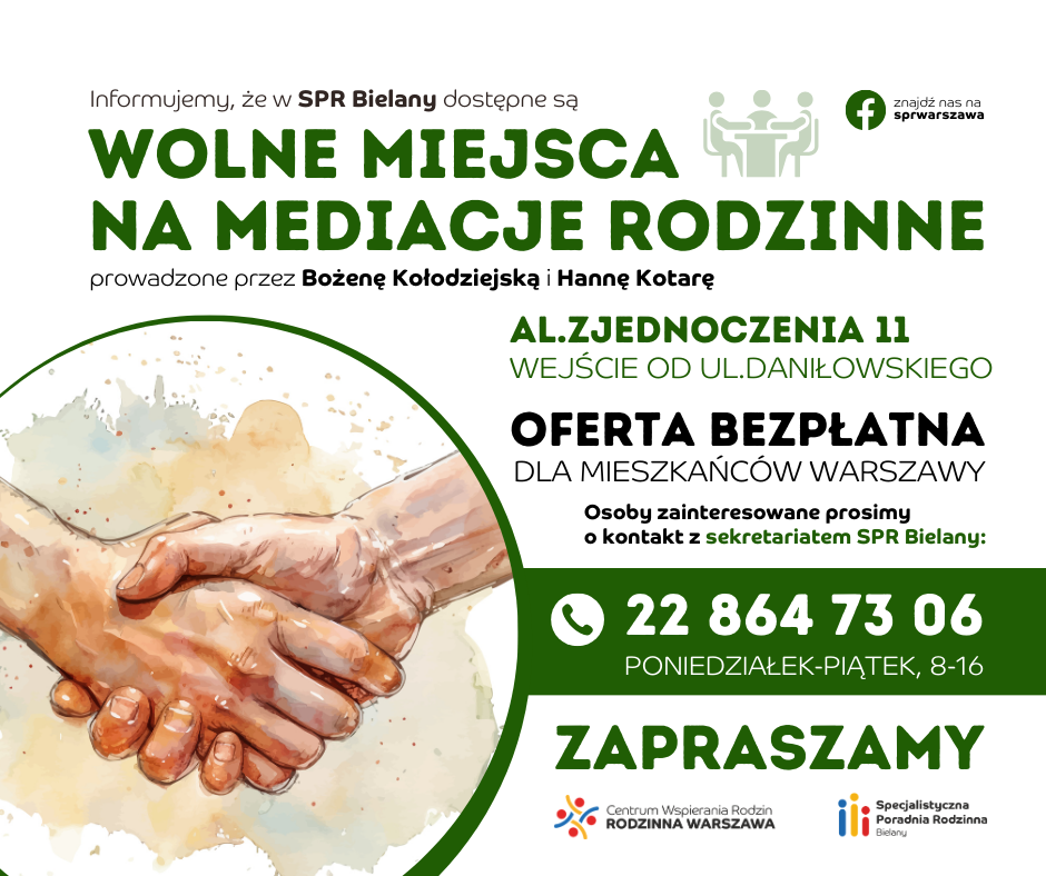 Grafika. Wolne miejsca na mediacje rodzinne